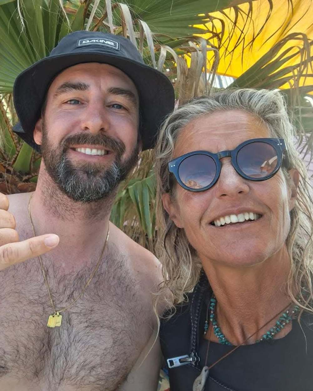 Libby Moon with a surf student outside the Wavecrest Surf School shop in Jeffreys Bay